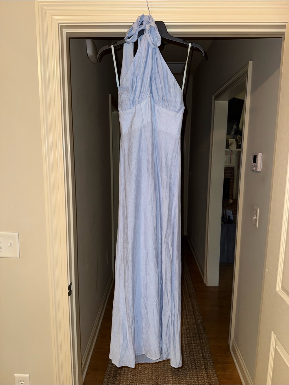 Light Blue Halter Backless Maxi Dress
